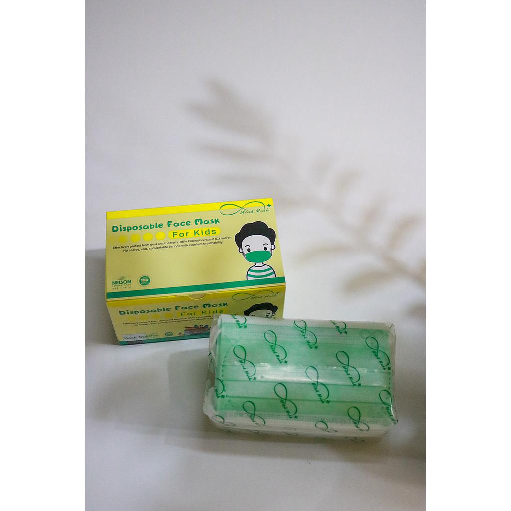 หน้ากากอนามัย 3 ชั้น สีเขียว/ Surgical mask 3 Ply / Box for kisds