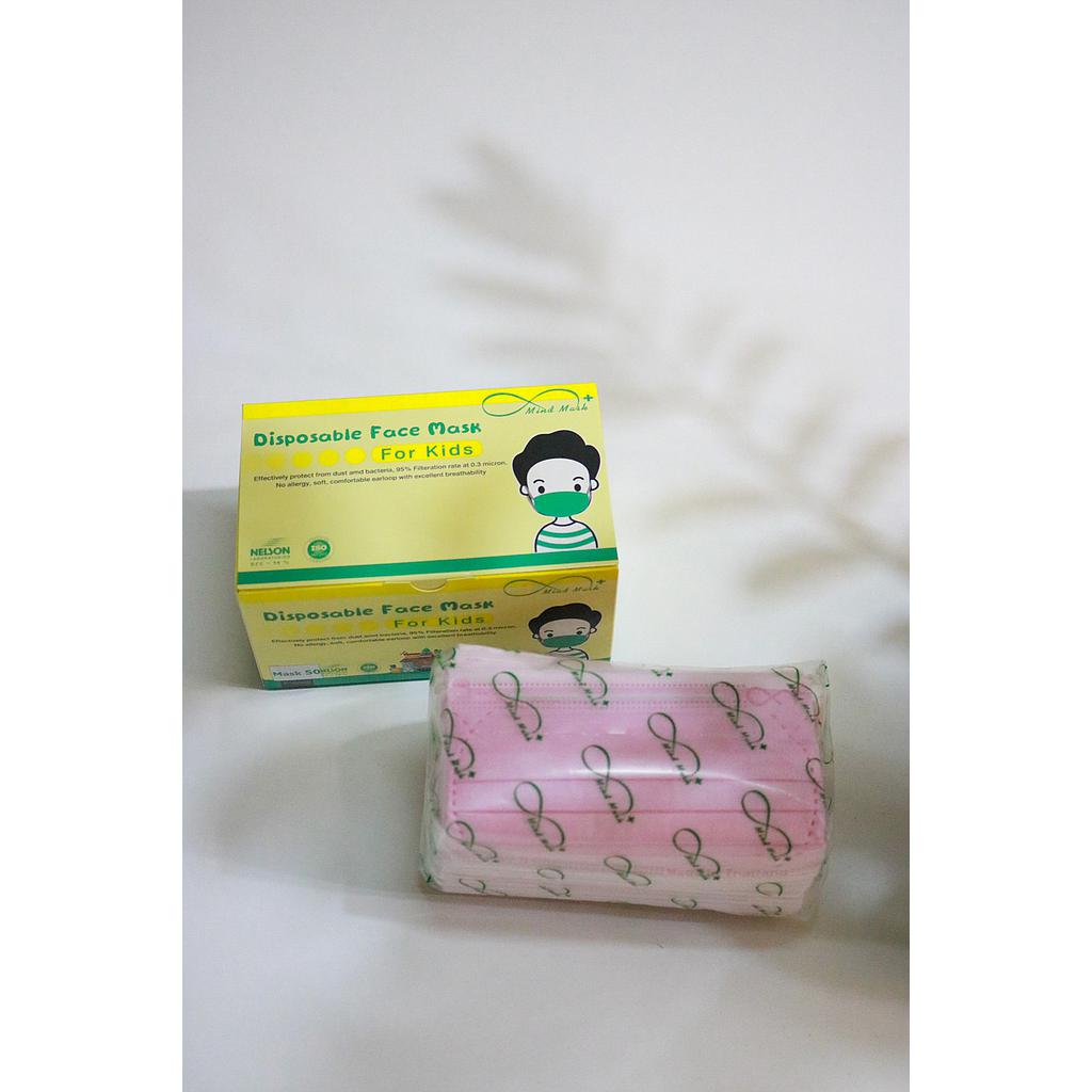 หน้ากากอนามัย 3 ชั้น สีชมพู/ Surgical mask 3 Ply / Box for kisds