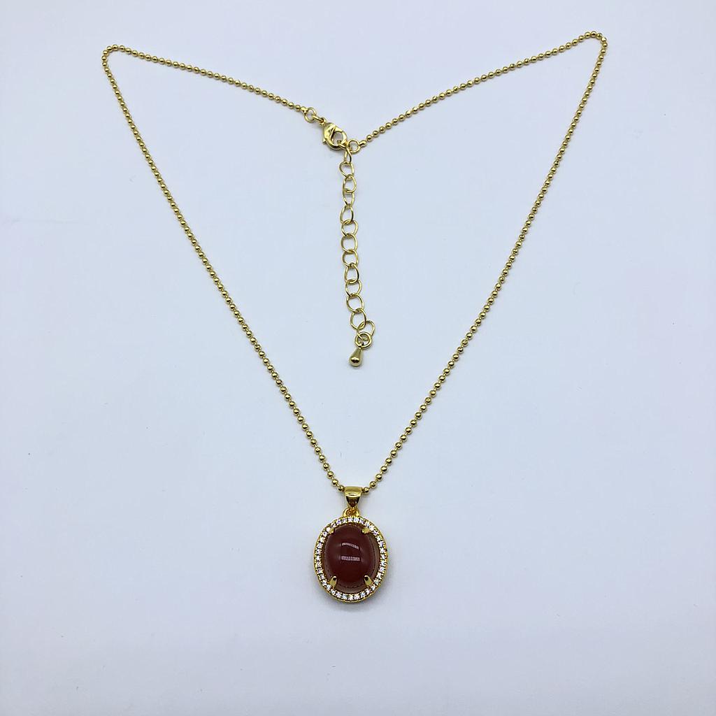 Pearl Jewelry สร้อยคอจี้อัญมณีแท้ หินโมราสีแดงส้ม