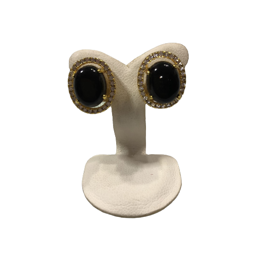 Pearl Jewelry ต่างหูอัญมณีแท้ หินโมราสีดำล้อมเพชร