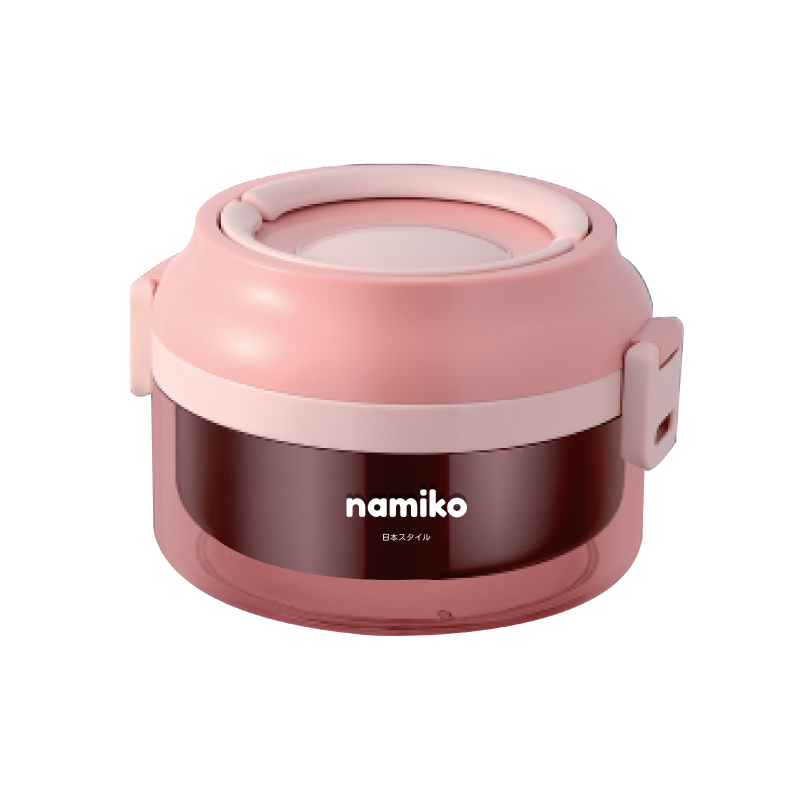 Namiko ปิ่นโตทรงกลมฝาล็อค 850ml - สีชมพูเข้ม