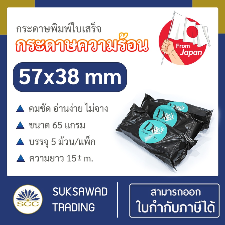 กระดาษ Thermal 65g x 57 mm x 38 mm (5 Roll/Pack) FTTH057D0381K071