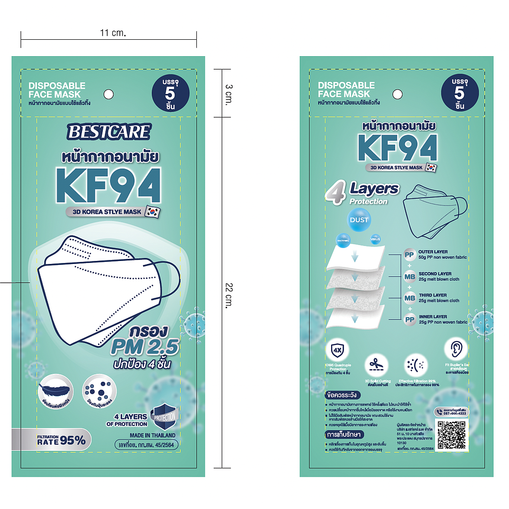 หน้ากากอนามัยทางการแพทย์ รุ่น KF 94 ซองซิป บรรจุ 3 ชิ้น