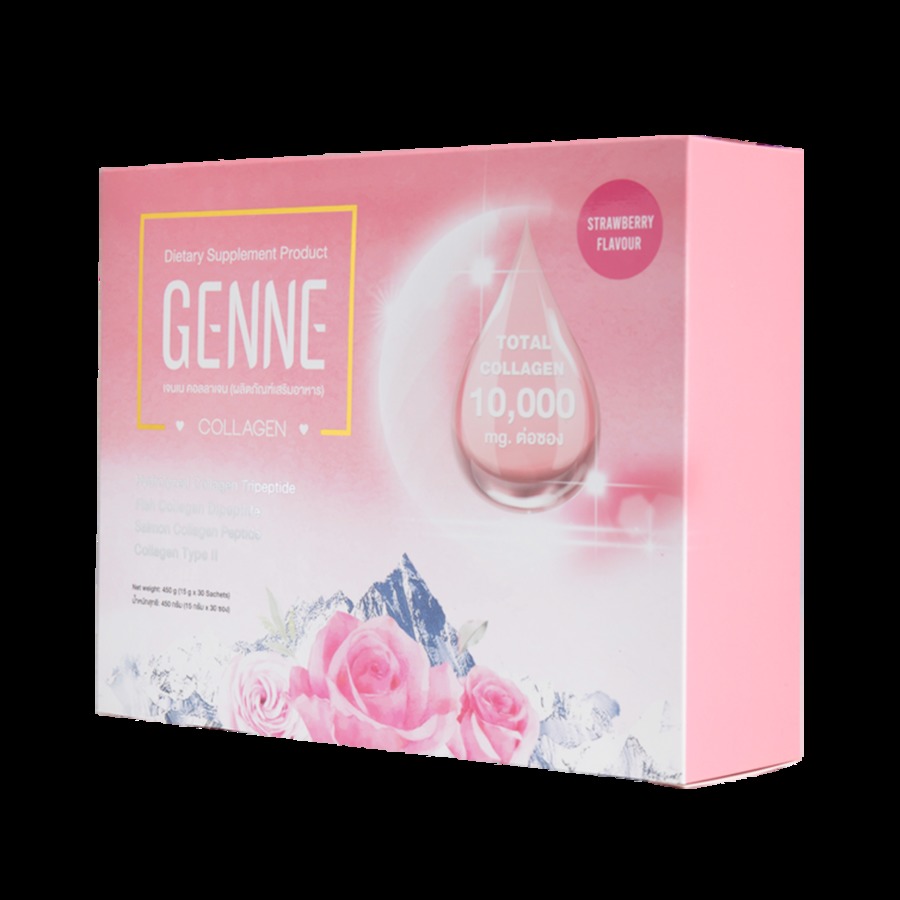 Genne Collagen คอลลาเจน พรีเมี่ยม จากญี่ปุ่น 4 ชนิด ผลิตภัณฑ์เสริมอาหารแบบชงดื่ม ที่ออกแบบมาเพื่อดูแลสุขภาพผิวให้สวยสมบูรณ์แบบตามแบบฉบับของคุณเอง พร้อมดูแลบำรุงข้อเข่าให้แข็งแรง ด้วยการเลือกสรรนวัตกรรมระดับสูง FIR ในการผลิตช่วยให้การแตกตัวของโมเลกุลของคอลลาเจนไวมากขึ้น ร่างกายสามารถดูดซึมไปใช้ได้ทันที และดูดซึมได้สูงสุด 3-5 เท่า จากการรับประทานเพียง 1 ครั้ง