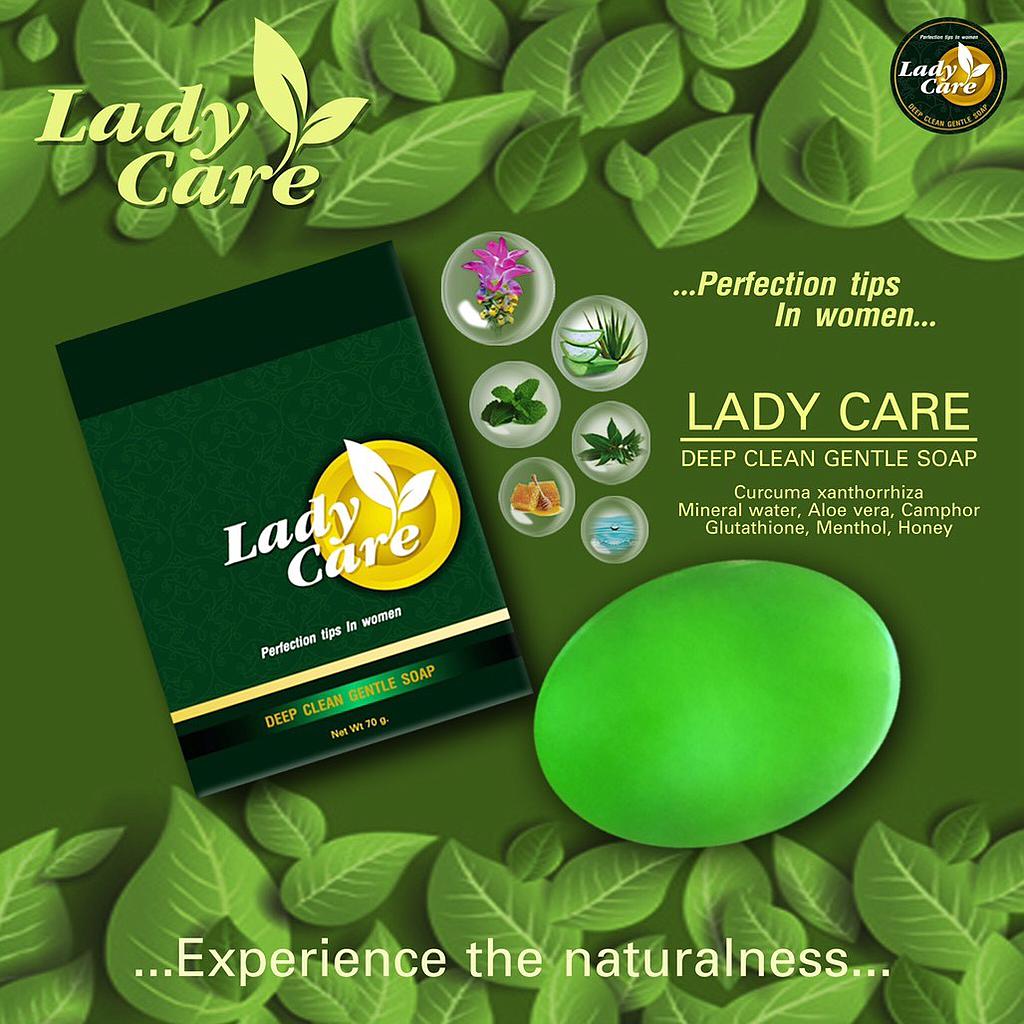 Lady care deep clean gentle soap. Curcuma xanthorrhiza Mineral water, Aloe vera, Camphor Glutathione, Menthol, Honey