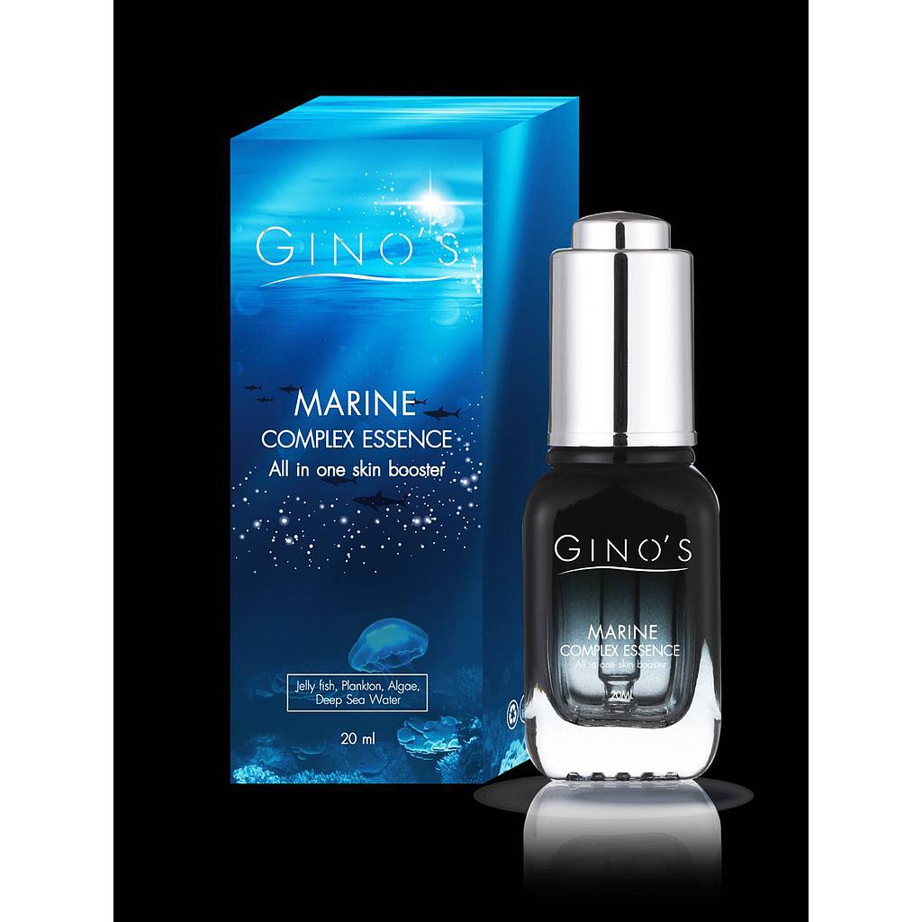 GINO’S  MARINE COMPLEX ESSENCE 
All in one skin booster
เซรัมที่ผสานคุณค่าจากท้องทะเลและสารสกัดจากธรรมชาติ เพื่อการบำรุงล้ำลึกเเละดูเเลทุกเรื่องผิวในขวดเดียว
-ฟื้นฟูผิวที่เหนื่อยล้า คืนพลังความชุ่มชื้น เเละสมดุลสู่ผิว
-คืนความเต่งตึงกระชับ ลดเลือนริ้วรอยร่องตื้น
-ช่วยให้ผิวขาวกระจ่างใส
-ลดเลือนรอยดำรอยเเดงจากสิว
-ลดการอักเสบ สมานผิว
-ปกป้องผิวจากมลภาวะ ผสานพลังต้านอนุมูลอิสระ ซึ่งเป็นสาเหตุของริ้วรอยก่อนวัย
