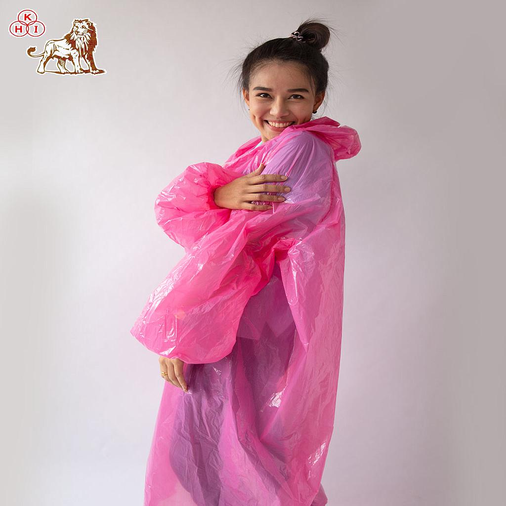 เสื้อฝน PE - ค้างคาว (มีแขน) - สีชมพู