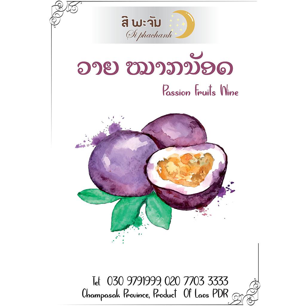 Passion Fruits Wine : 750ml 12% alc / vol.
BENEFITS OF PASSION FRUIT :
Extand your life, Smoothen your throat, Releve stomach aches
and activate your heart, Improve blood circulation
ease interestinal transit, Strengthen your bones with calcium
- Origin Of The Product : Lao PDR .
- Production Location : Ban Houeyset, Bachingchalernsouk District,  Champasak Province, Lao PDR .
- Product :  LAO AGARWOOD SOLE CO.,LTD 
WWW.Siphachan.laocourses.com tel : 030 9791999 , 020 7703 3333 