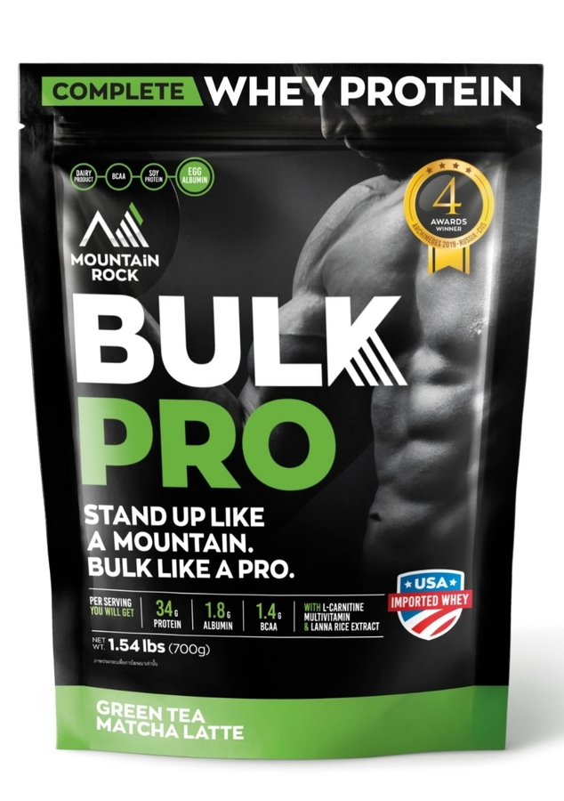 เวย์โปรตีน Mountain Rock สูตร  Bulk Pro รสกรีนที มัทฉะ ลาเต้้