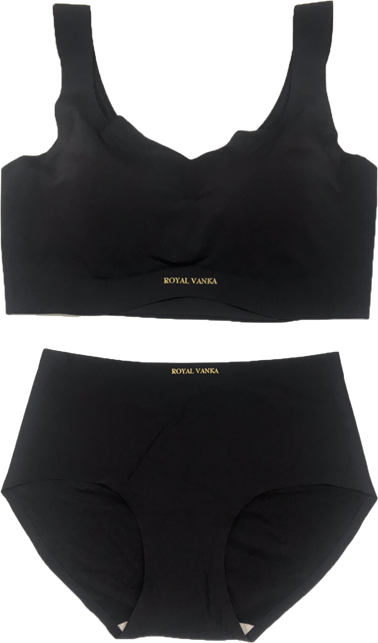 ชุดชั้นในน้ำยางธรรมชาติ จาก Thai Royal Vanka  สีดำ (Free Size)
แม่พิมพ์จากน้ำยางธรรมชาติแท้ ไร้โครง ให้ความรู้สึกเบาสบายเหมือนไม่สวมใส่เนื่องจากสารสกัด จากน้ำยางธรรมชาติป้องกันไรฝุ่นและแบคทีเรีย ระบายอากาศ ไม่กดทับหน้าอก บรรเทาอาการบวมและปวด รู้สึกนุ่มสบาย ไม่ระคายเคือง ให้คุณผู้หญิงมีสุขภาพดีและมีความสุขกับการสวมใส่ตลอดทั้งวัน
เทคนิค Free Cut ตัดแล้วริมผ้าไม่ม้วน เชื่อมขอบด้วยเทคนิค Bonding(การใช้ความร้อนรีดแทนการเย็บ) เพื่อลดการเสียดสีบริเวณใต้อก คอ และแขนเทคโนโลยีการทอแบบไร้รอยต่อ ไม่มีโครง รอยเย็บ หรือแม้แต่รอยตะเข็บต่างๆ จึงสวมใส่สบายเนียนกระชับเข้ารูป ไม่คัน ไม่ระคายเคืองผิว สายบ่าทอต่อเนื่องกับเสื้อชั้นในจึงไม่ต้องกังวลกับรอยกดทับช่วงไหล่ หรือสายเสื้อในจะพลิกไปมา ไม่มีตะขอหลังเนียนเรียบทั้งตัว
