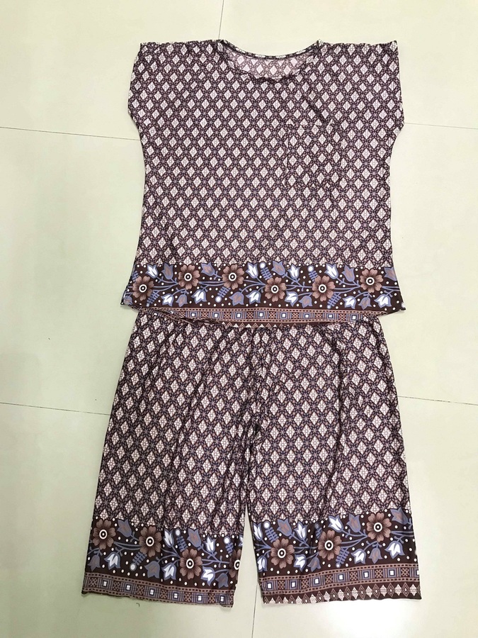 ชุดเสื้อ+กางเกงลำลองลายกนกสีชมพู