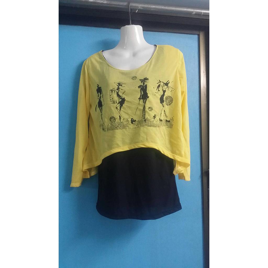 เสื้อแฟชั่น2ชั่นสกรีนลายหน้า สีเหลือง/ดำ