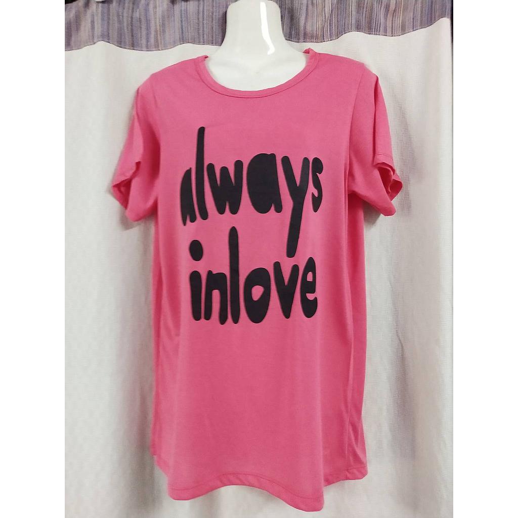 เสื้อแฟชั่นสีชมพูสกรีนลาย AIWAYS INLOVEbb