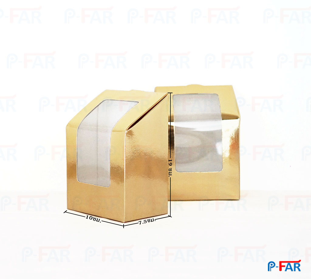 กล่องคุ้กกี้คอนเฟลก  ฝาเฉียง &quot;บรอนซ์ทอง&quot; เจาะ 10 x 7.5 x19 cm