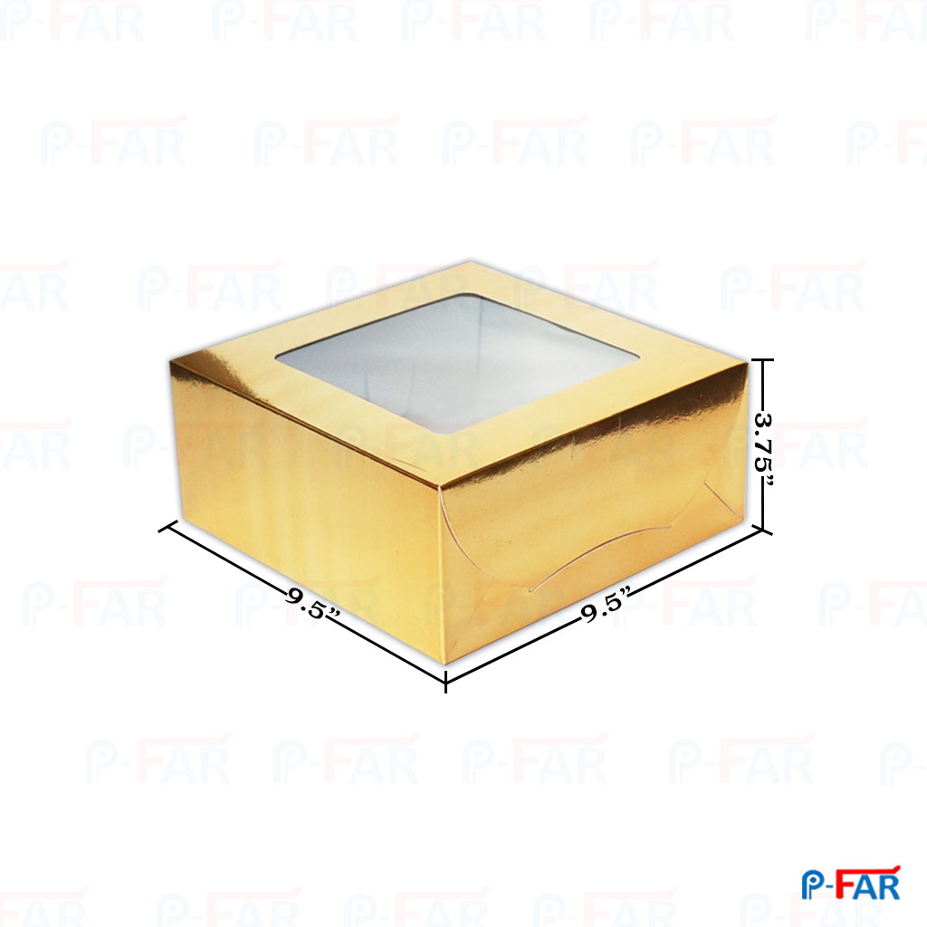 กล่องแฮนเมดเค้ก 2 ปอนด์&quot;บรอนซ์ทอง&quot;เจาะ สูง (9.5 x 9.5 x 3.75)