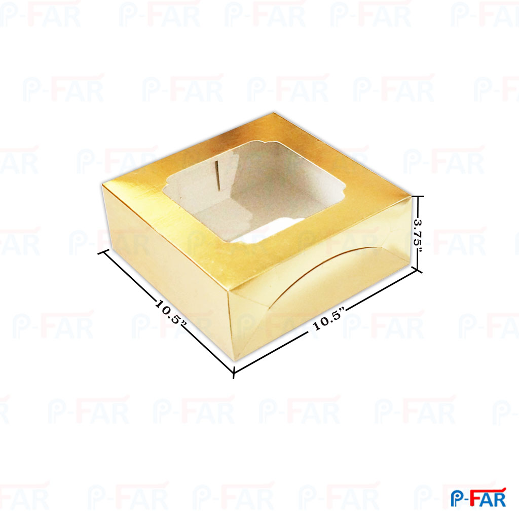 กล่องแฮนเมดเค้ก 3 ปอนด์&quot;บรอนซ์ทอง&quot;เจาะ สูง (10.5x10.5x2.5)