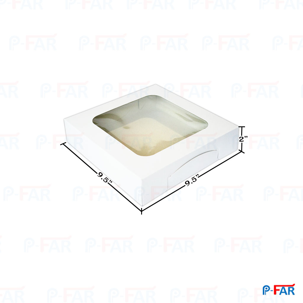 กล่องแฮนเมดเค้ก  2 ปอนด์ ขาว เจาะ เตี้ย(กล่องบราวนี่)(9.5x9.5x2&quot;)