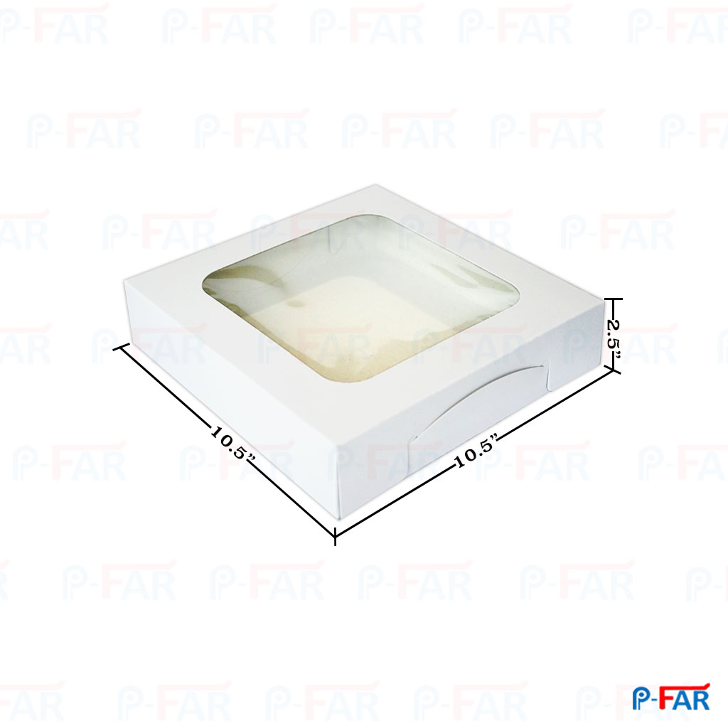 กล่องแฮนเมดเค้ก  3 ปอนด์ ขาว เจาะ เตี้ย(กล่องบราวนี่)(10.5x10.5x2.5&quot;)