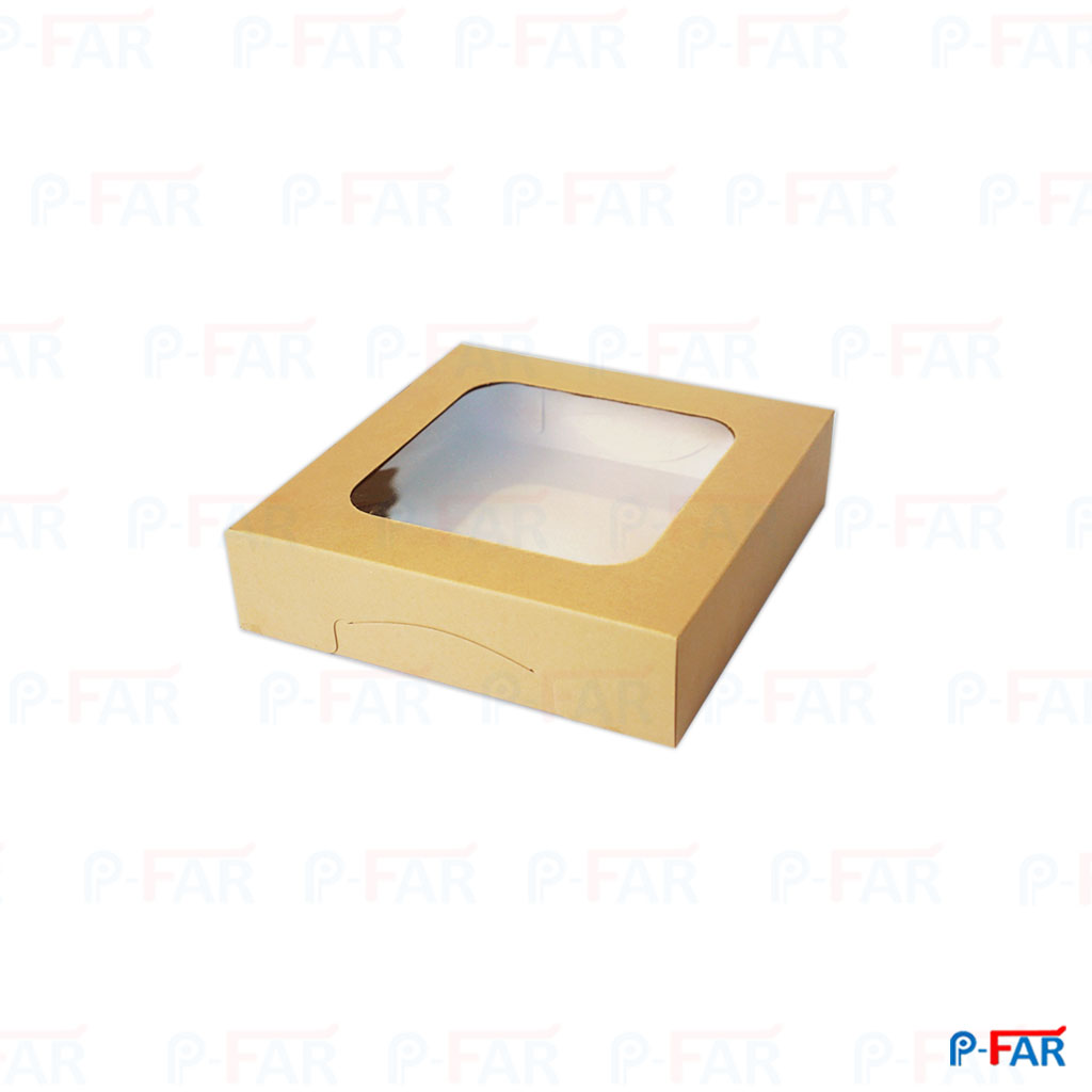 กล่องแฮนเมดเค้ก  2 ปอนด์  วอลนัท เจาะ เตี้ย (กล่องบราวนี่)(9.5x9.5x2&quot;)