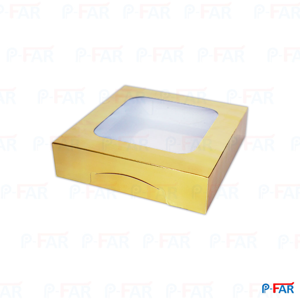 กล่องแฮนเมดเค้ก 2 ปอนด์&quot;บรอนซ์ทอง เจาะ เตี้ย(กล่องบราวนี่)(9.5x9.5x2&quot;)