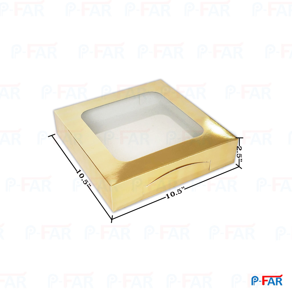 กล่องแฮนเมดเค้ก  3 ปอนด์ &quot;บรอนซ์ทอง เจาะ เตี้ย (กล่องบราวนี่)(10.5x10.5x2.5&quot;)