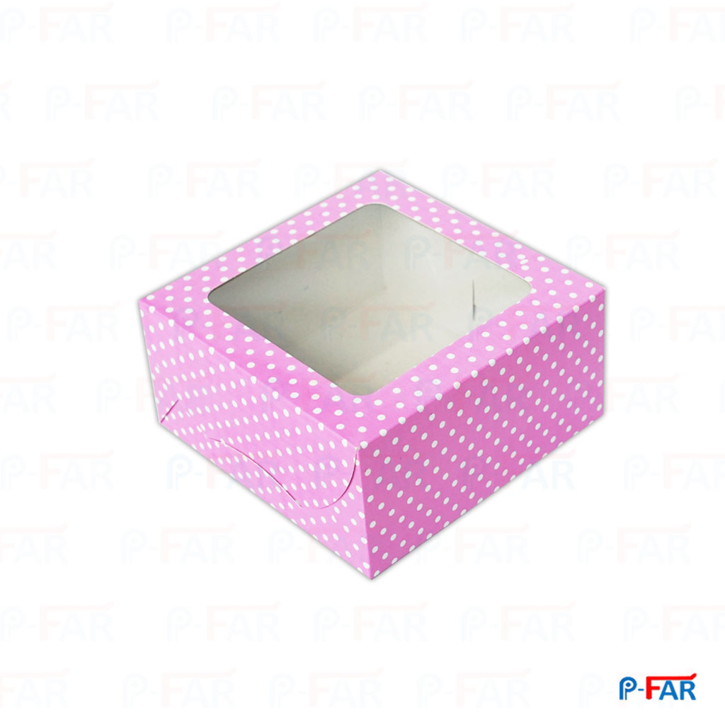 กล่องแฮนเมดเค้ก 1 ปอนด์&quot;&quot;สีชมพู จุด &quot;&quot;เจาะ สูง(8 x 8 x 3.5)
