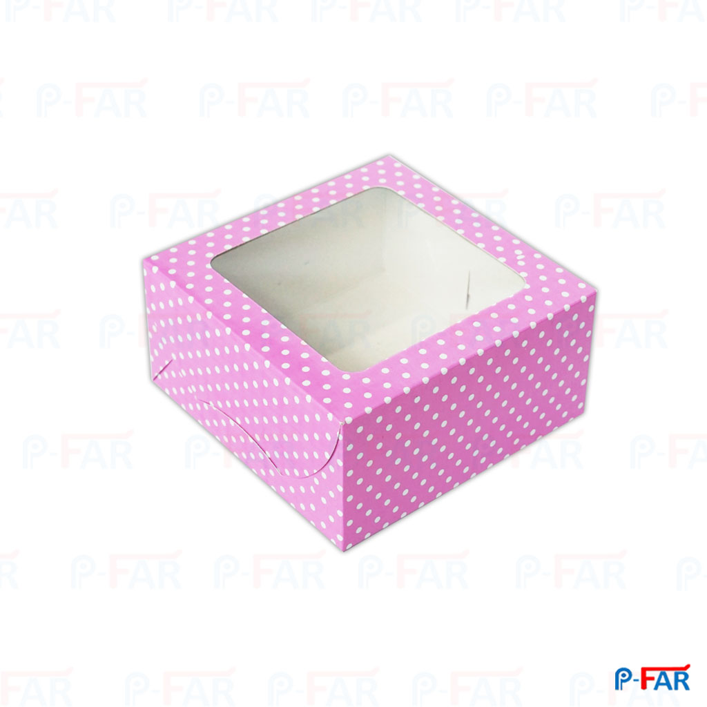 กล่องแฮนเมดเค้ก 2 ปอนด์&quot;&quot;สีชมพู จุด &quot;&quot;เจาะ สูง (9.5 x 9.5 x 3.75)