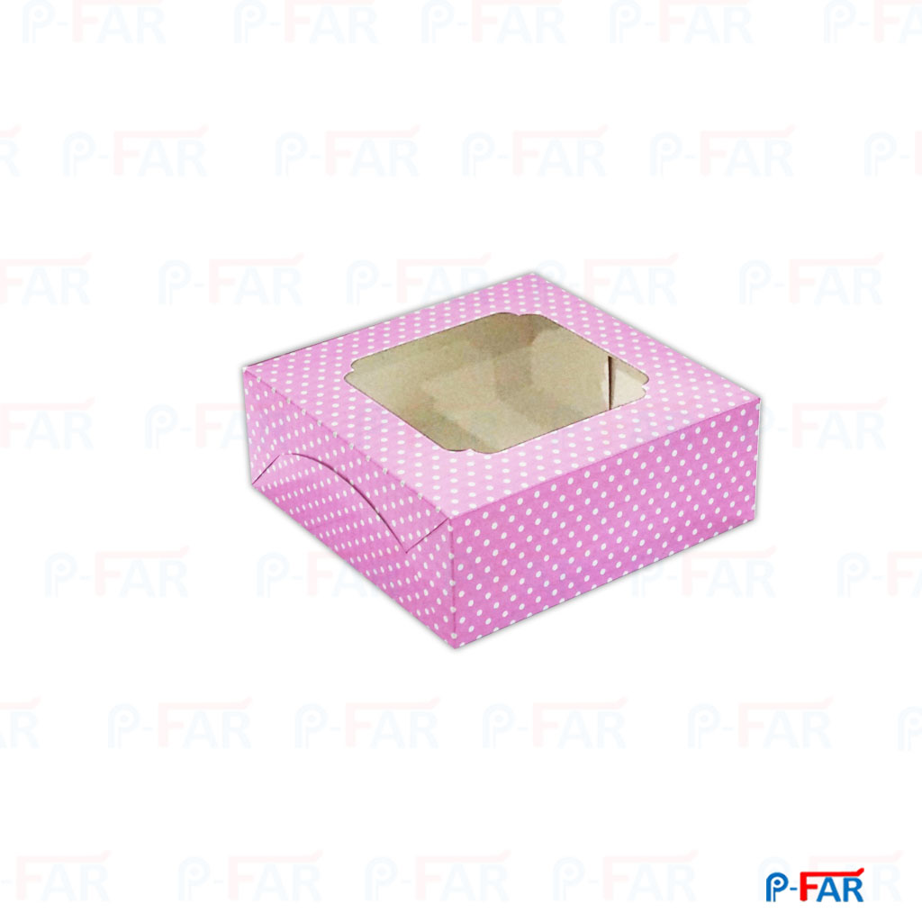 กล่องแฮนเมดเค้ก 3 ปอนด์&quot;&quot;สีชมพู จุด &quot;&quot;เจาะ สูง (10.5x10.5x2.5)