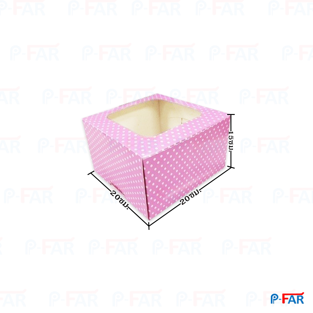 กล่องทรง&quot;สูงพิเศษ&quot; 1P สีชมพูลายจุด เจาะ(20x20x15 cm)