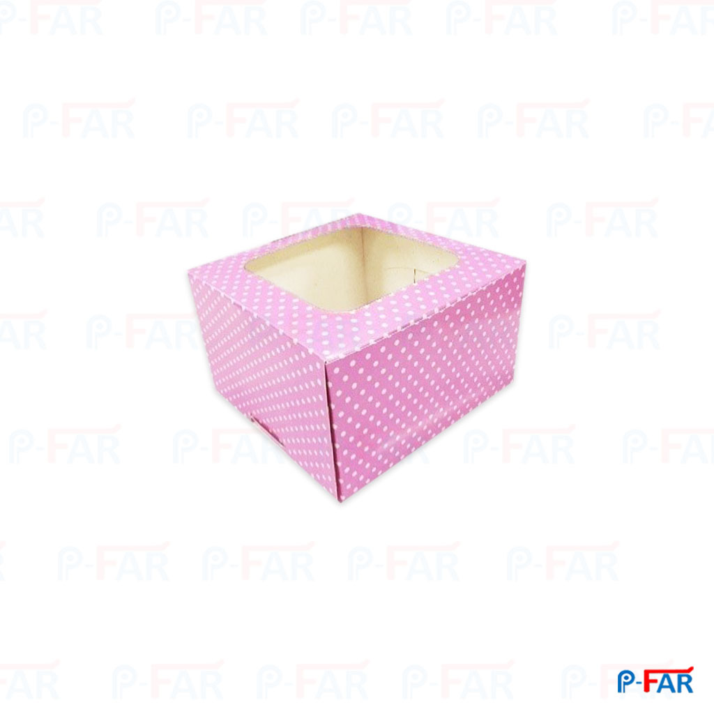 กล่องทรง&quot;สูงพิเศษ&quot;2P สีชมพูลายจุด เจาะ (24x24x15 cm)