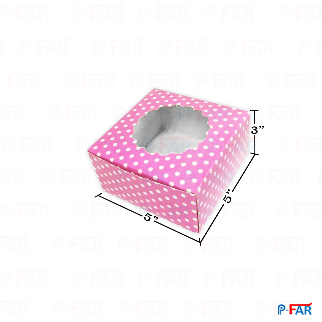 กล่องแม็ค 5x5x3นิ้ว &quot;&quot;สีชมพู จุด &quot;&quot;เจาะ สูง