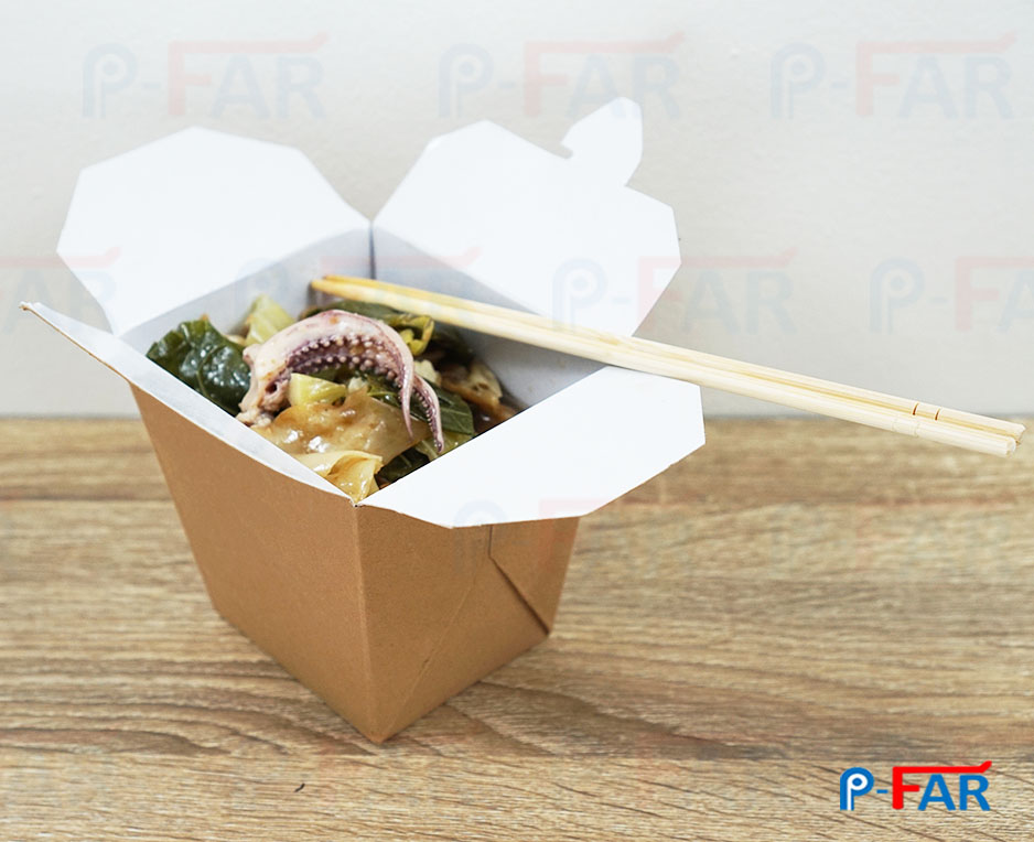 กล่องอาหาร takeaway วอลนัทด้านในขาว