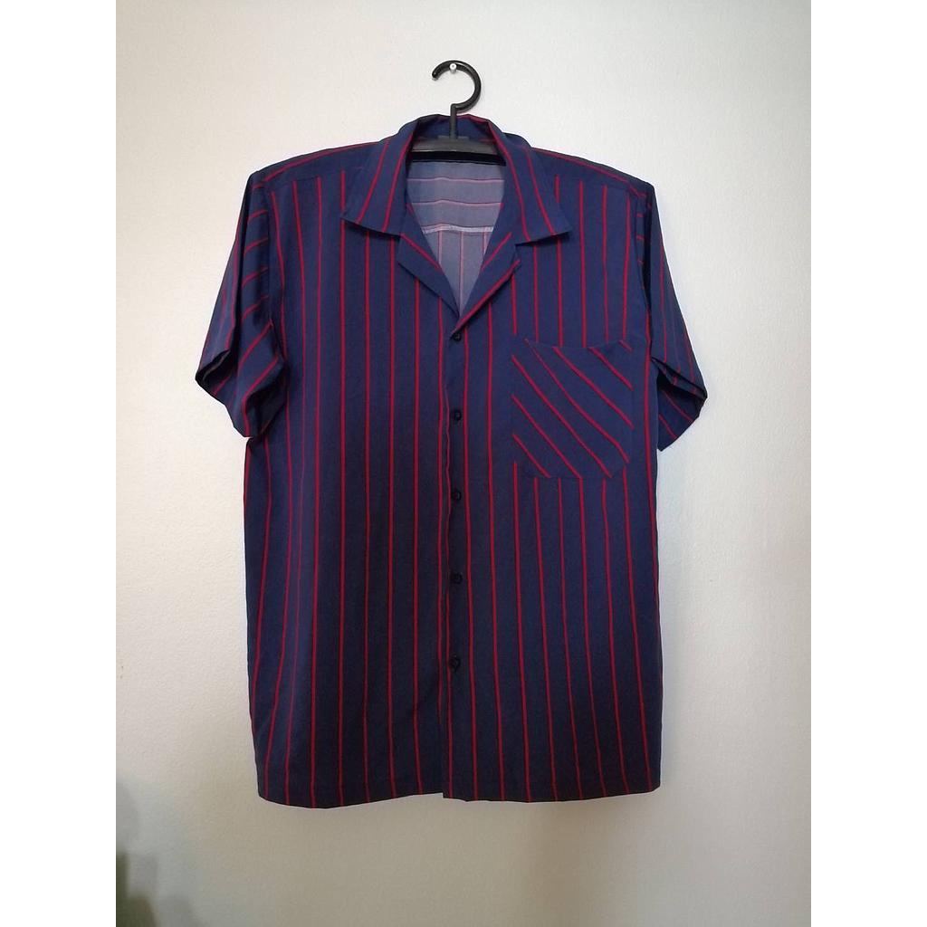 เสื้อเชิ้ตผู้ชายคอฮาวายลายริ้วสีกรมท่า
